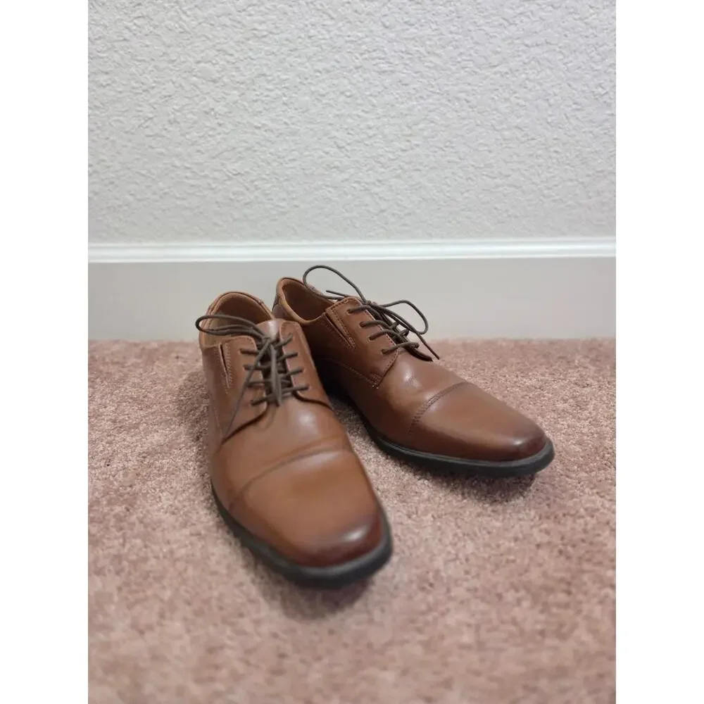 Clarks Collection Mens 12 M Brown Leather Cap Toe Oxford Dress Shoes Lace Up